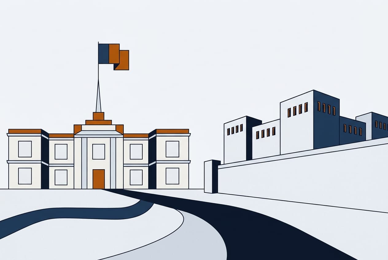 Plat d'illustration : Palais présidentiel, prison, route, drapeau