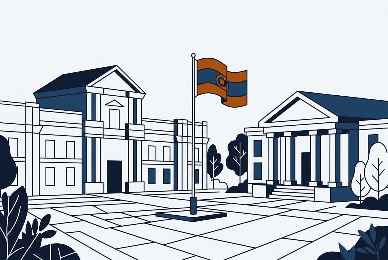 Palais présidentiel, palais de justice, place de la ville, drapeau national