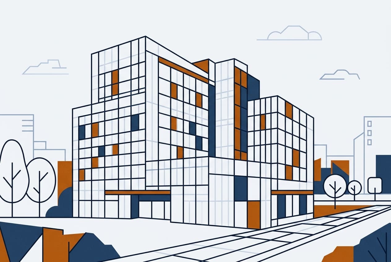 Flat illustration of a city hotel building.